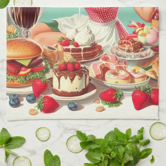 Illustration zum Button Vintager Lebensmittel Geschirrtuch (Gefaltet)