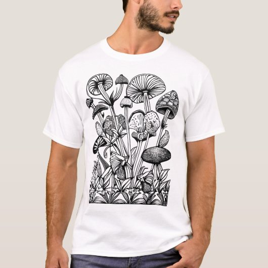 Illustration zum Färben von Blumen und Pilzen T-Shirt (Vorderseite)