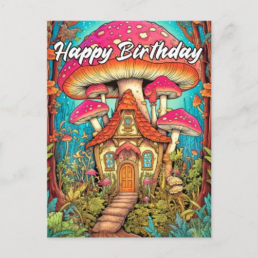 Illustration zum niedlichen Mushroom House Postkarte (Vorderseite)