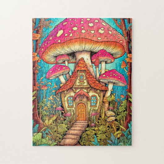 Illustration zum niedlichen Mushroom House Puzzle (Vertikal)