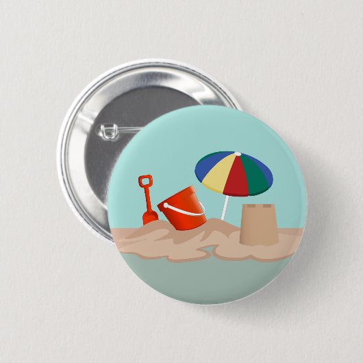 Illustration zum Zirkel-Strand mit Eimer und Spade Button (Vorne & Hinten)