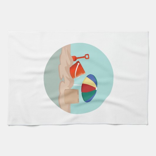 Illustration zum Zirkel-Strand mit Eimer und Spade Geschirrtuch (Horizontal)