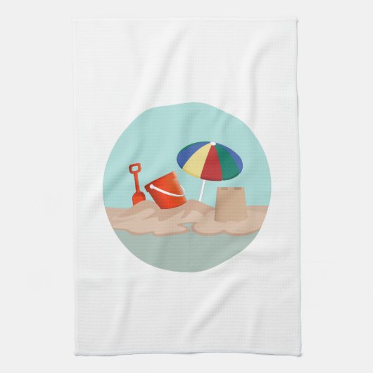 Illustration zum Zirkel-Strand mit Eimer und Spade Geschirrtuch (Vertikal)