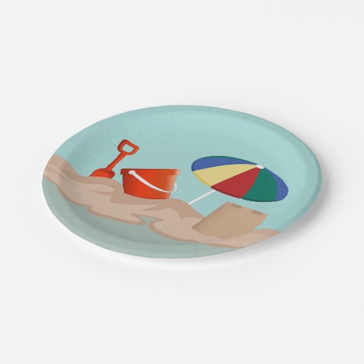Illustration zum Zirkel-Strand mit Eimer und Spade Pappteller (Schrägansicht)