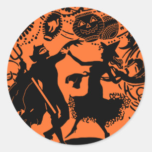 Illustration zur Silhouette der Vintagen Teufelshe Runder Aufkleber