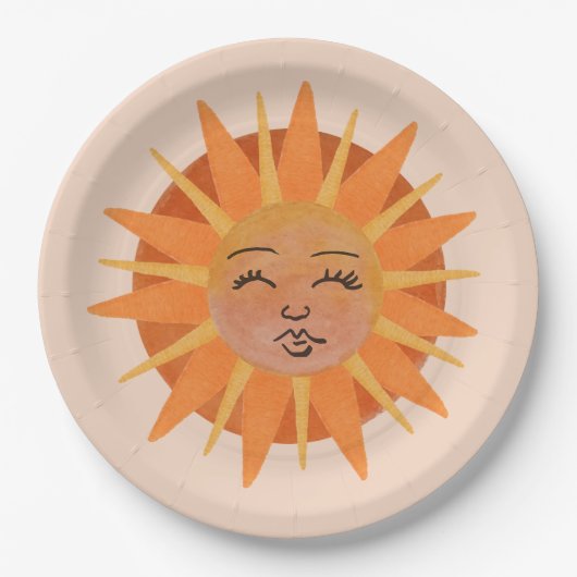 Illustration zur Sonnenfront Orange Wasserfarbe Pappteller (Vorderseite)