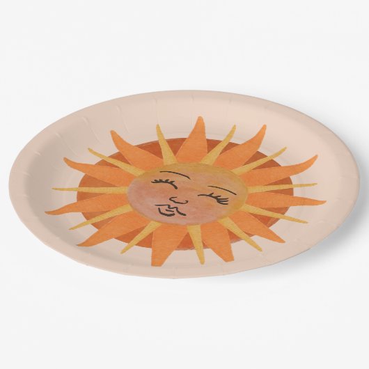 Illustration zur Sonnenfront Orange Wasserfarbe Pappteller (Schrägansicht)