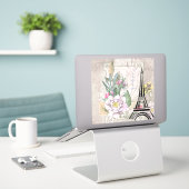 Illustration zur Vintagen Blume Collage & Eiffeltu Aufkleber (Laptop auf Schreibtisch)