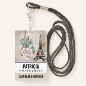 Illustration zur Vintagen Blume Collage & Eiffeltu Ausweis (Rückseite mit Schlüsselband)