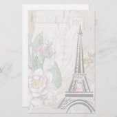 Illustration zur Vintagen Blume Collage & Eiffeltu Briefpapier