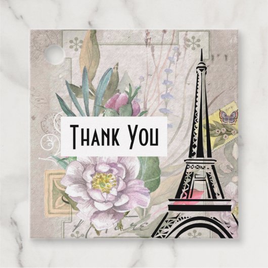 Illustration zur Vintagen Blume Collage & Eiffeltu Geschenkanhänger (Vorderseite)