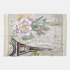 Illustration zur Vintagen Blume Collage & Eiffeltu Geschirrtuch