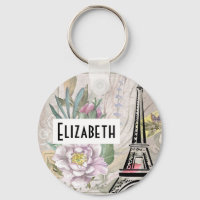 Illustration zur Vintagen Blume Collage & Eiffeltu