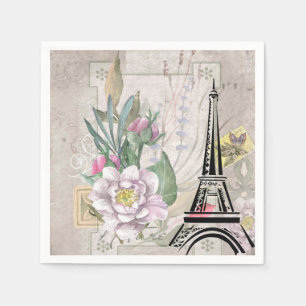 Illustration zur Vintagen Blume Collage & Eiffeltu Serviette