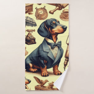 Illustration zur Vintagen Dackel Badehandtuch