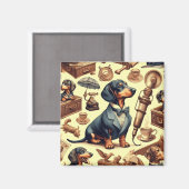 Illustration zur Vintagen Dackel Magnet (Vorderseite/Rückseite)