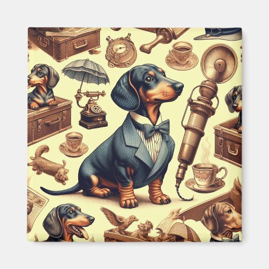 Illustration zur Vintagen Dackel Magnet (Vorne)