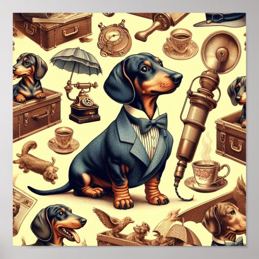 Illustration zur Vintagen Dackel Poster (Vorne)
