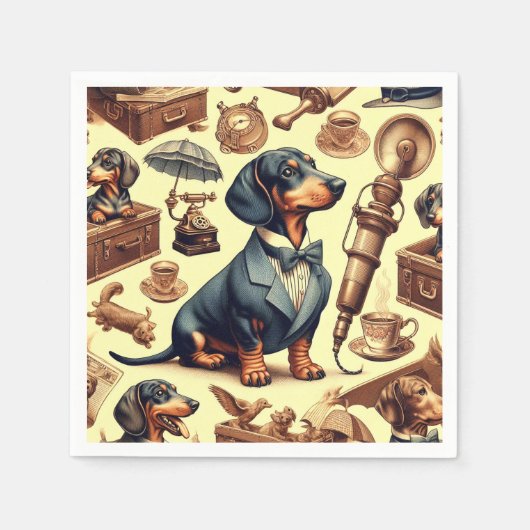 Illustration zur Vintagen Dackel Serviette (Vorderseite)