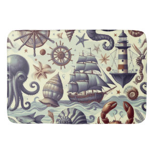Illustration zur Vintagen nautischen Meereswelt Badematte