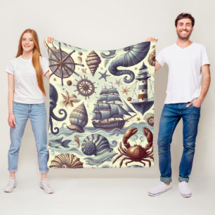 Illustration zur Vintagen nautischen Meereswelt Fleecedecke