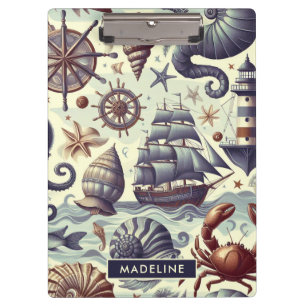 Illustration zur Vintagen nautischen Meereswelt Klemmbrett