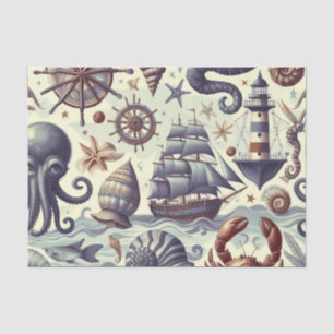 Illustration zur Vintagen nautischen Meereswelt Seidenpapier