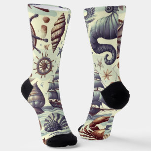 Illustration zur Vintagen nautischen Meereswelt Socken