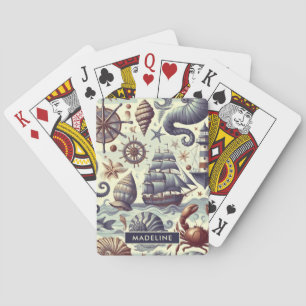 Illustration zur Vintagen nautischen Meereswelt Spielkarten