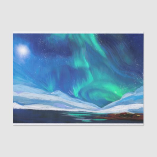Illustration zur Wasserfarbe der Northern Lights Seidenpapier (Vorderseite)