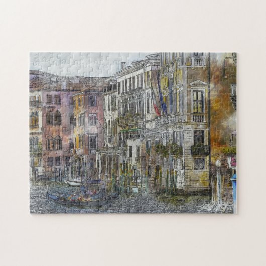 Illustration zur Wasserfarben-Stadt Puzzle (Horizontal)