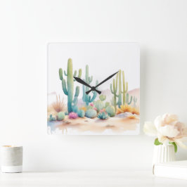 Illustration zur Wasserfarben-Wüste Quadratische Wanduhr