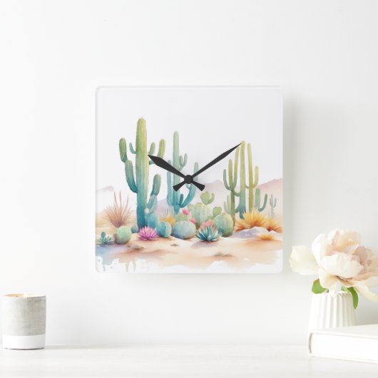Illustration zur Wasserfarben-Wüste Quadratische Wanduhr (Zuhause)