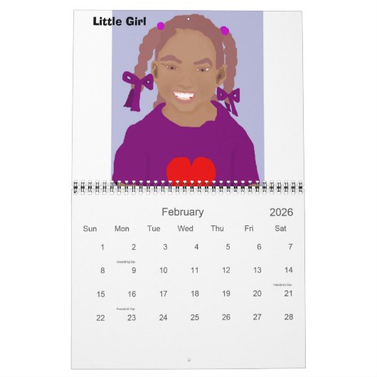 Illustrationen der afroamerikanischen Amerikanerin Kalender (Feb 2026)