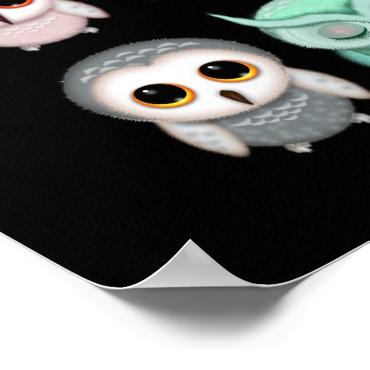 Illustrationen der niedlichen kleinen Owls Poster (Ecke)