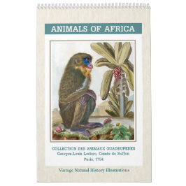 Illustrationen für Vintage afrikanische Tiere 2026 Kalender