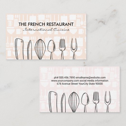 Illustrationen Küchenutensilien Visitenkarte (Vorne/Hinten)