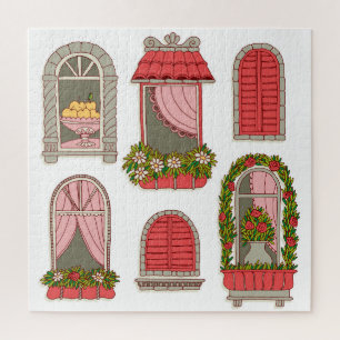 Illustrationen mit Vintagen Windows: Künstlerisch. Puzzle