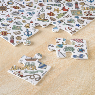 Illustrationen über den Sommerstrand an der Küste Puzzle