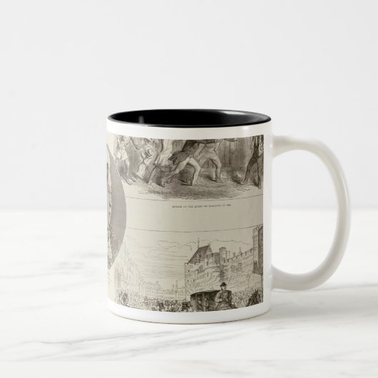 Illustrationen von Angriffen auf Königin Victoria Zweifarbige Tasse (Rechts)