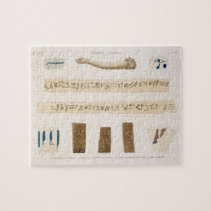 Illustrationen von Hieroglyphen und der Arm von Puzzle
