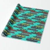 Illustrationen von Kanalbooten und Narrowboats Geschenkpapier (Ungerollt)