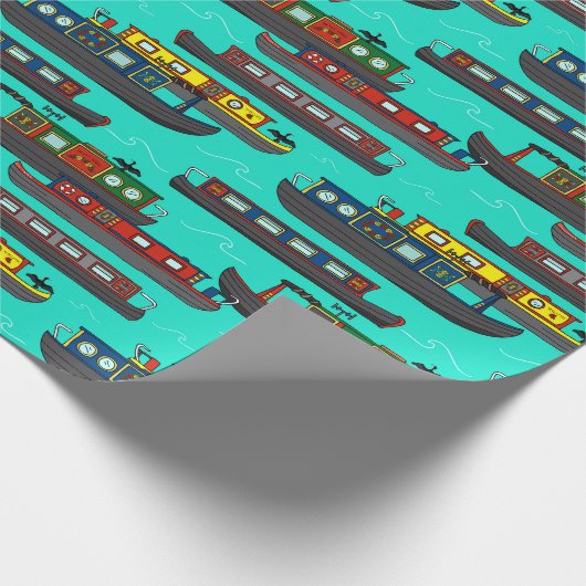 Illustrationen von Kanalbooten und Narrowboats Geschenkpapier (Ecke)