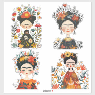 Illustrationen von Watercolor Whimsical Frida Kahl Aufkleber