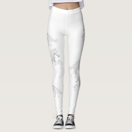 Illustrations-Weiß-Einhorn Leggings (Vorderseite)