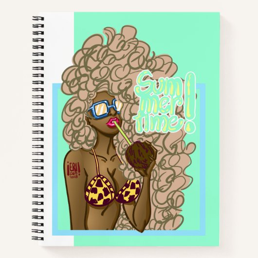 Illustrationsfrau im Sommer Notizblock (Vorderseite)