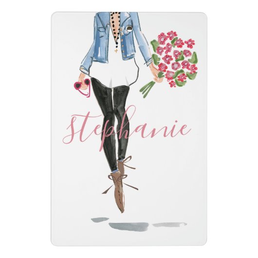 Illustrationsfrau mit Blume Mini Klemmbrett (Rückseite)