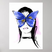 Illustrationsfrau mit Schmetterling Poster (Vorne)