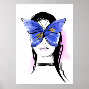 Illustrationsfrau mit Schmetterling Poster
