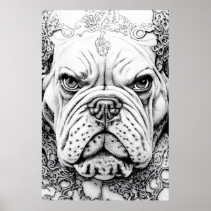 Illustrationslinie "English Bulldog Pet Wild Natur Poster